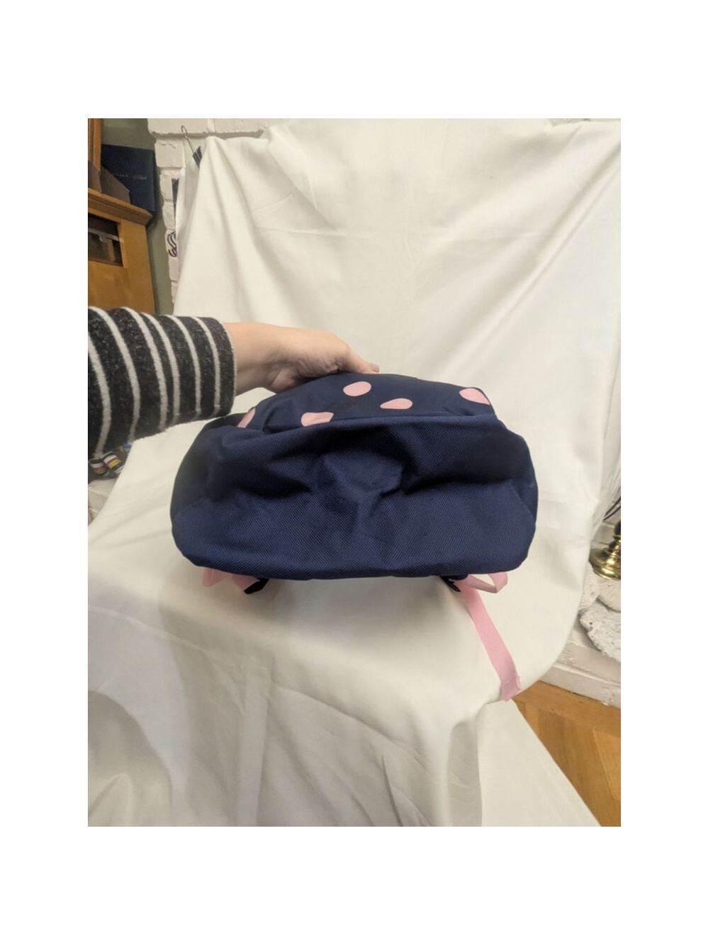 Lands End Backpack Medium Navy Pink Polka Dot - Picture 10 of 13